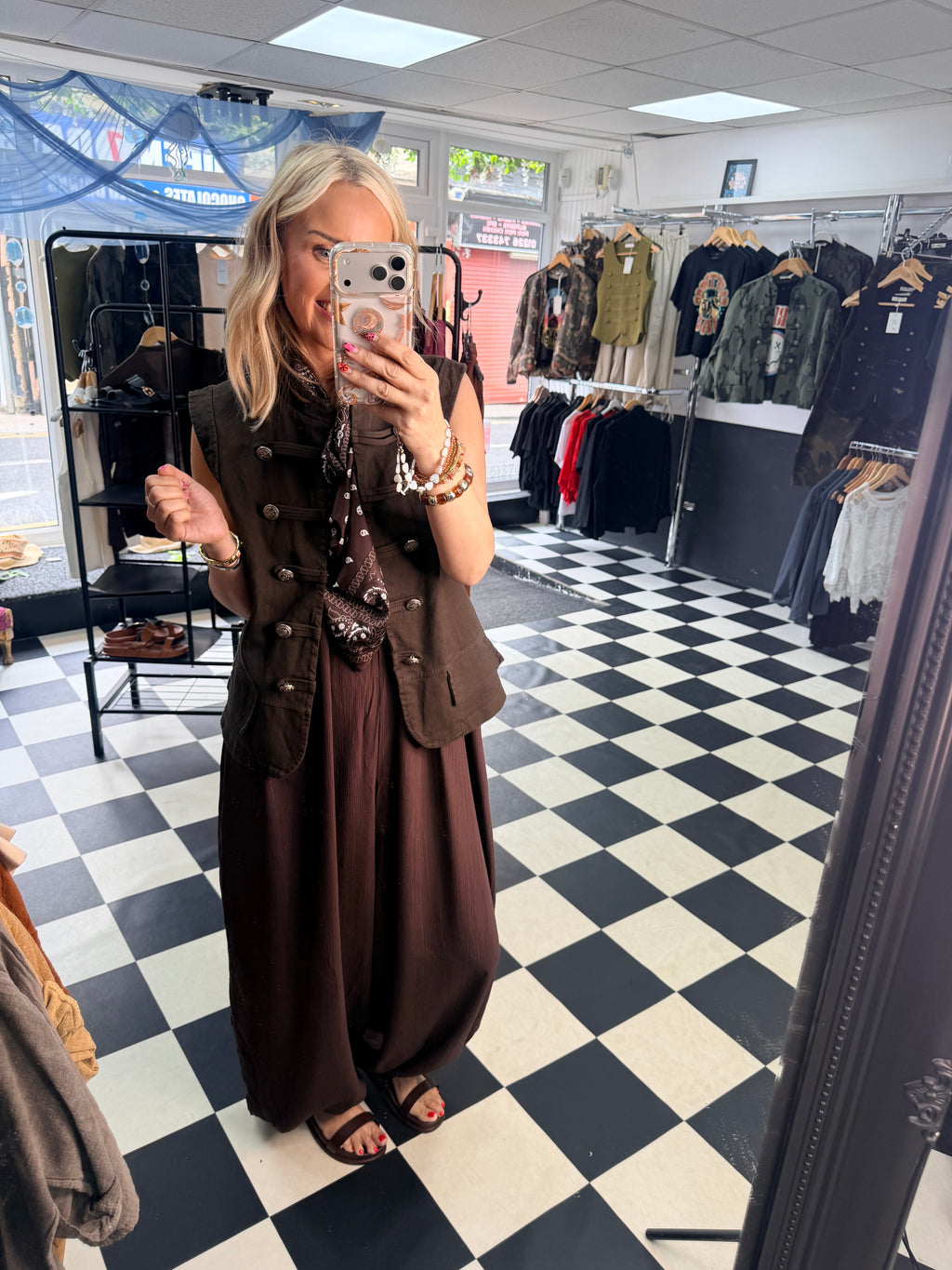 Bandana Scarf Jumpsuit Chocolate