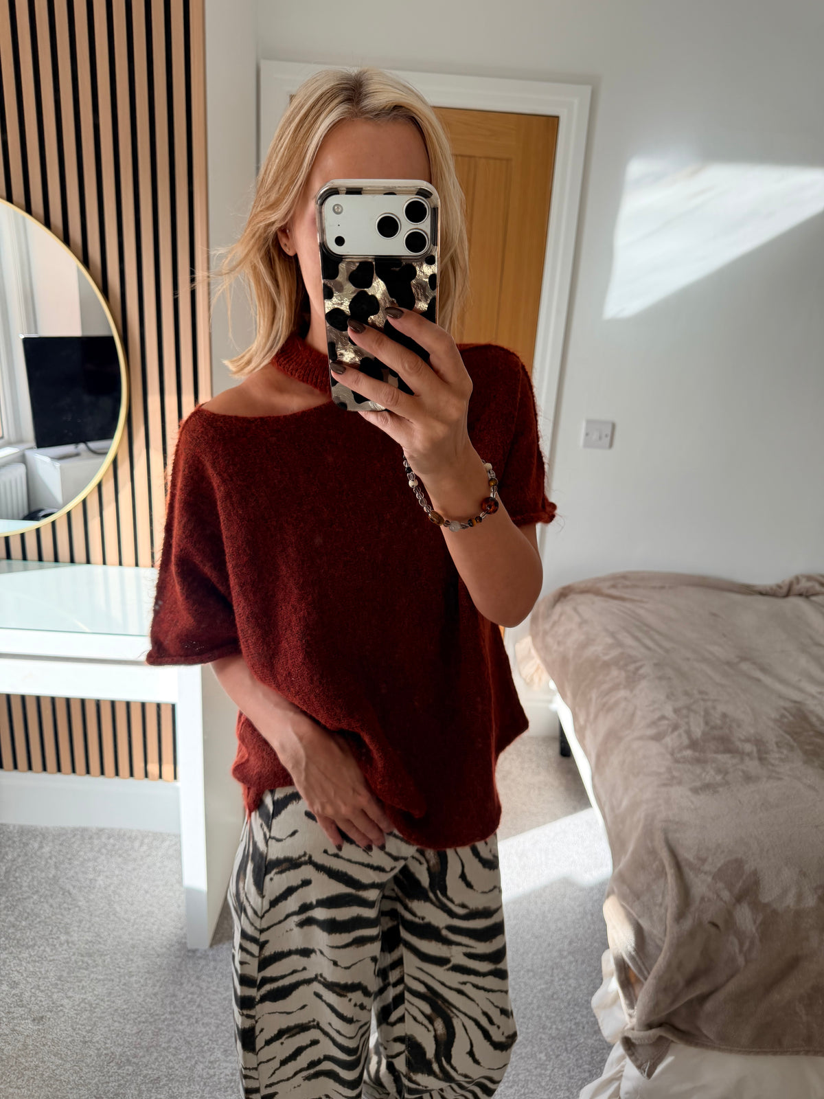 Slash Neck Jumper Rust Short Sleeve