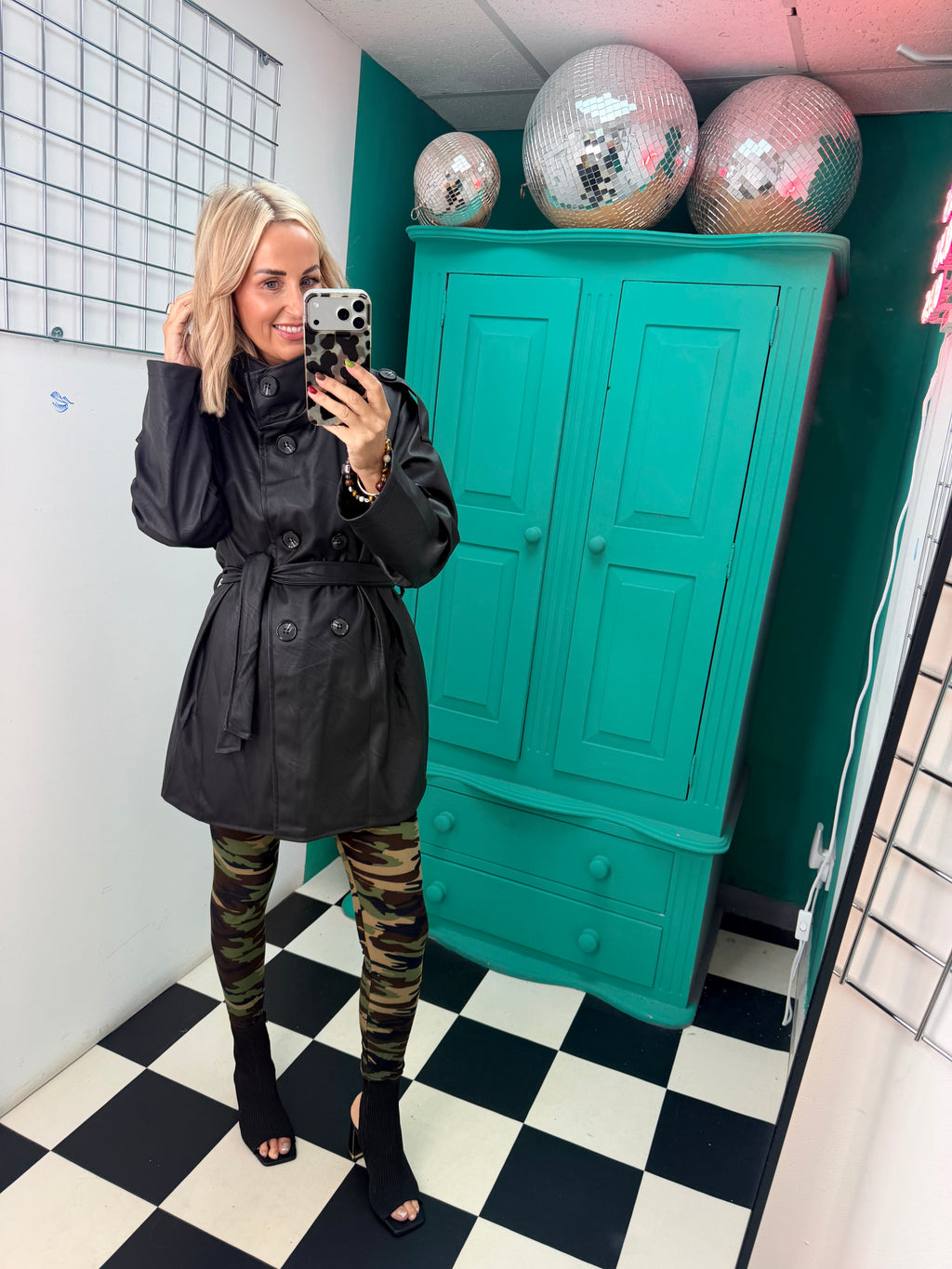 PU Midi Trench Coat Black