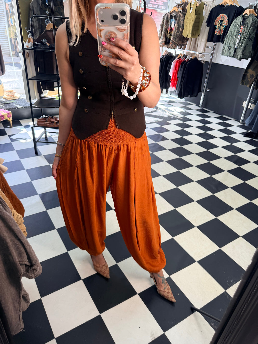 Crinkle Balloon Trousers Rust