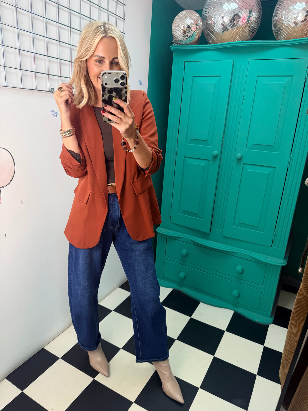 Ruched Sleeve Blazer Rust