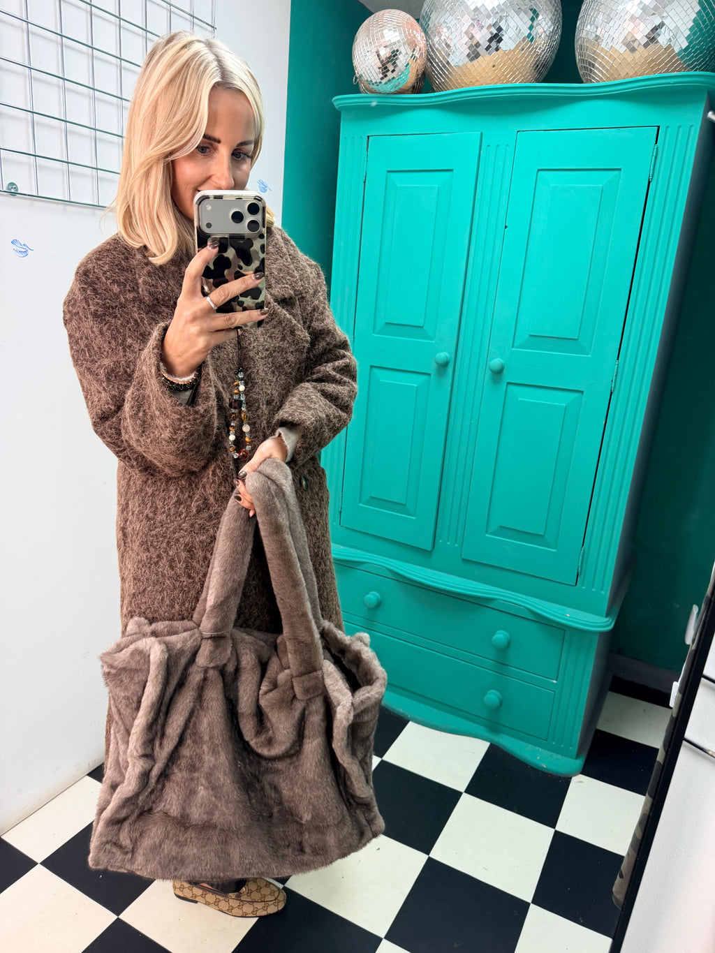 Luxe faux fur shopper bag - Mocha