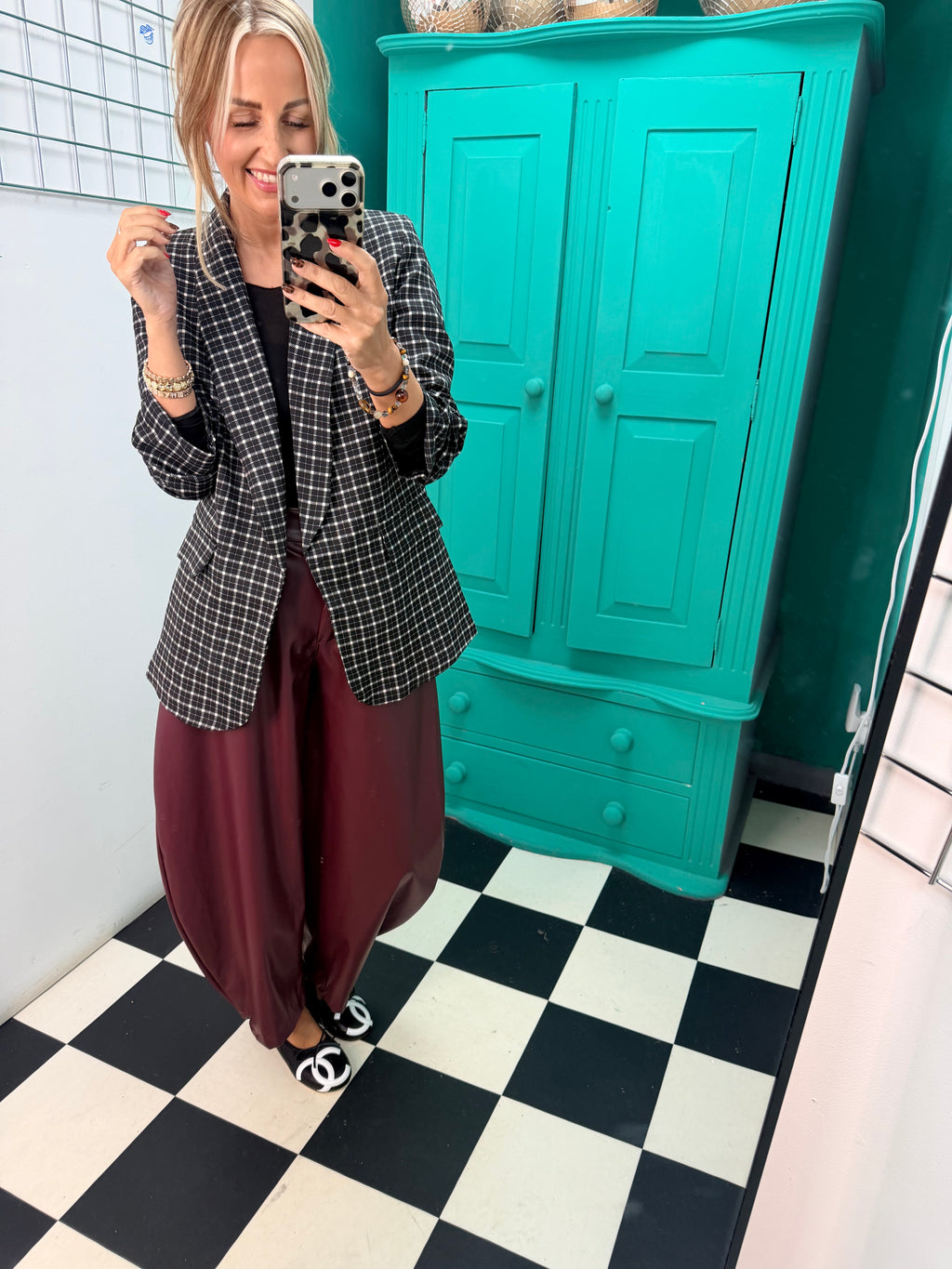 City Chic Check Blazer Black