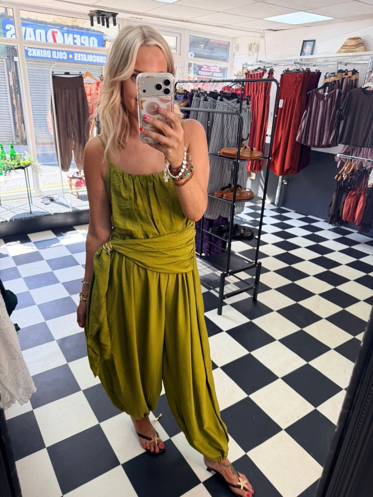 Wrap Crinkle Jumpsuit Green