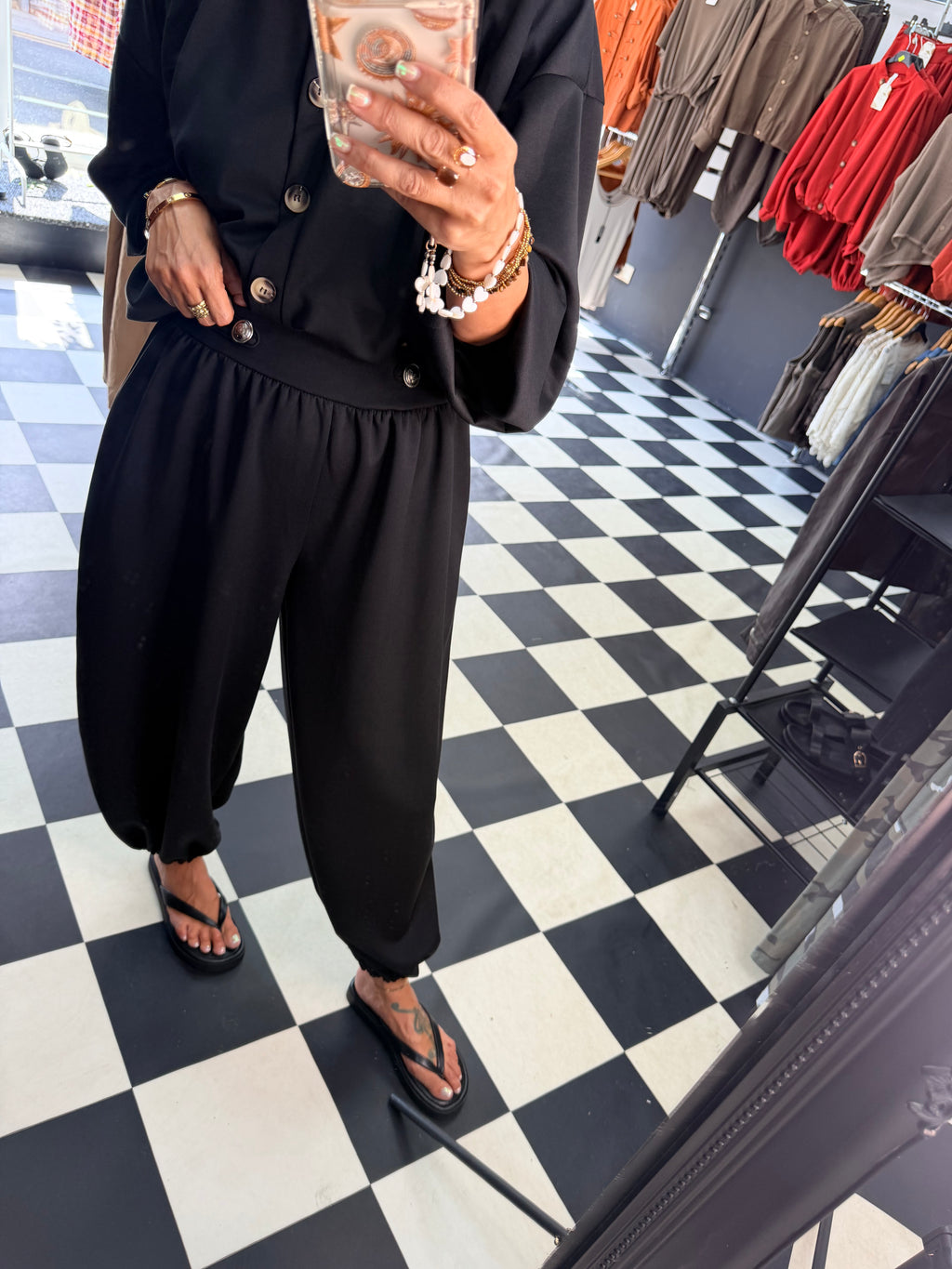 Military Button Joggers Black