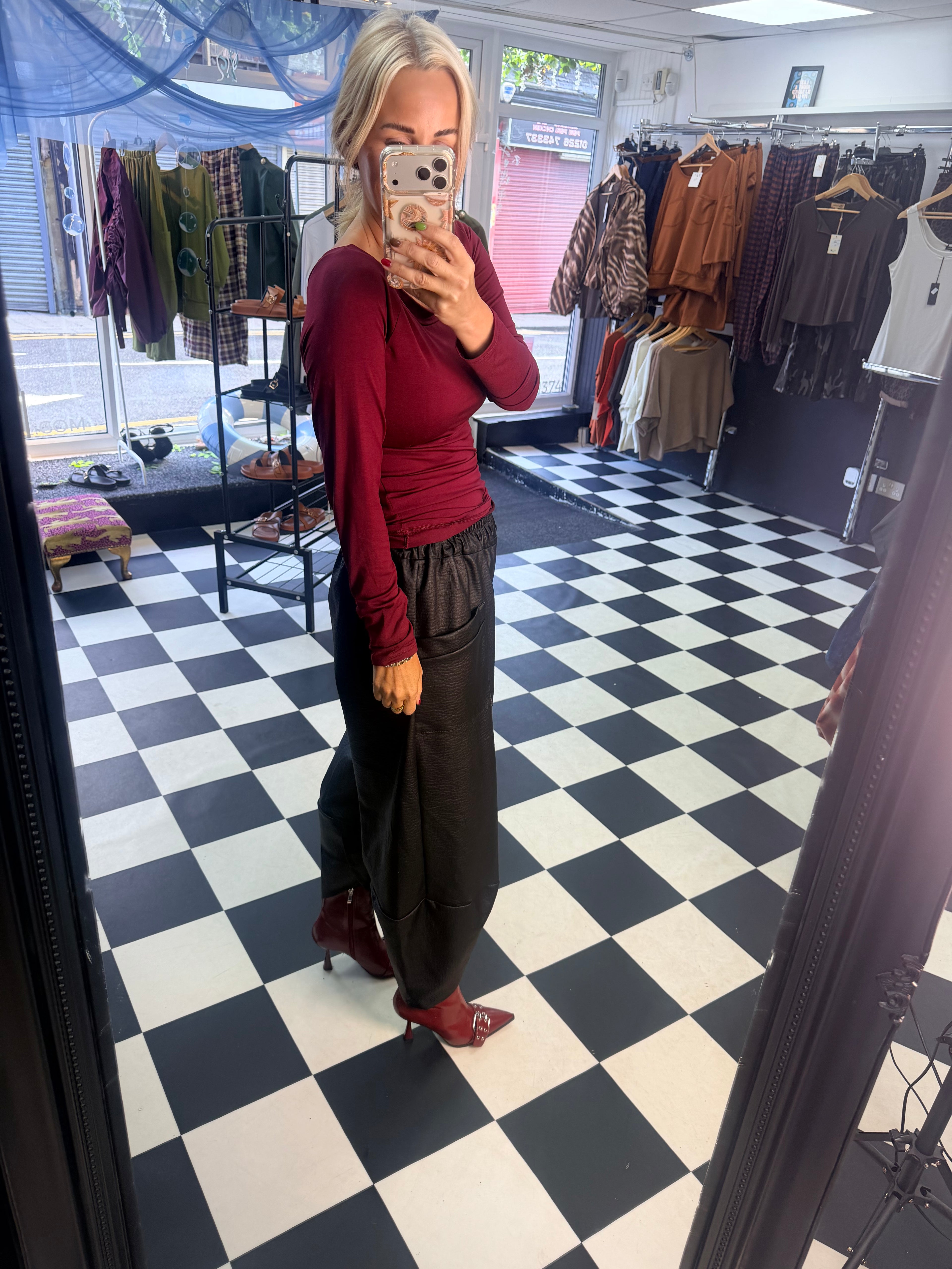Slash Neck Basic Top Wine
