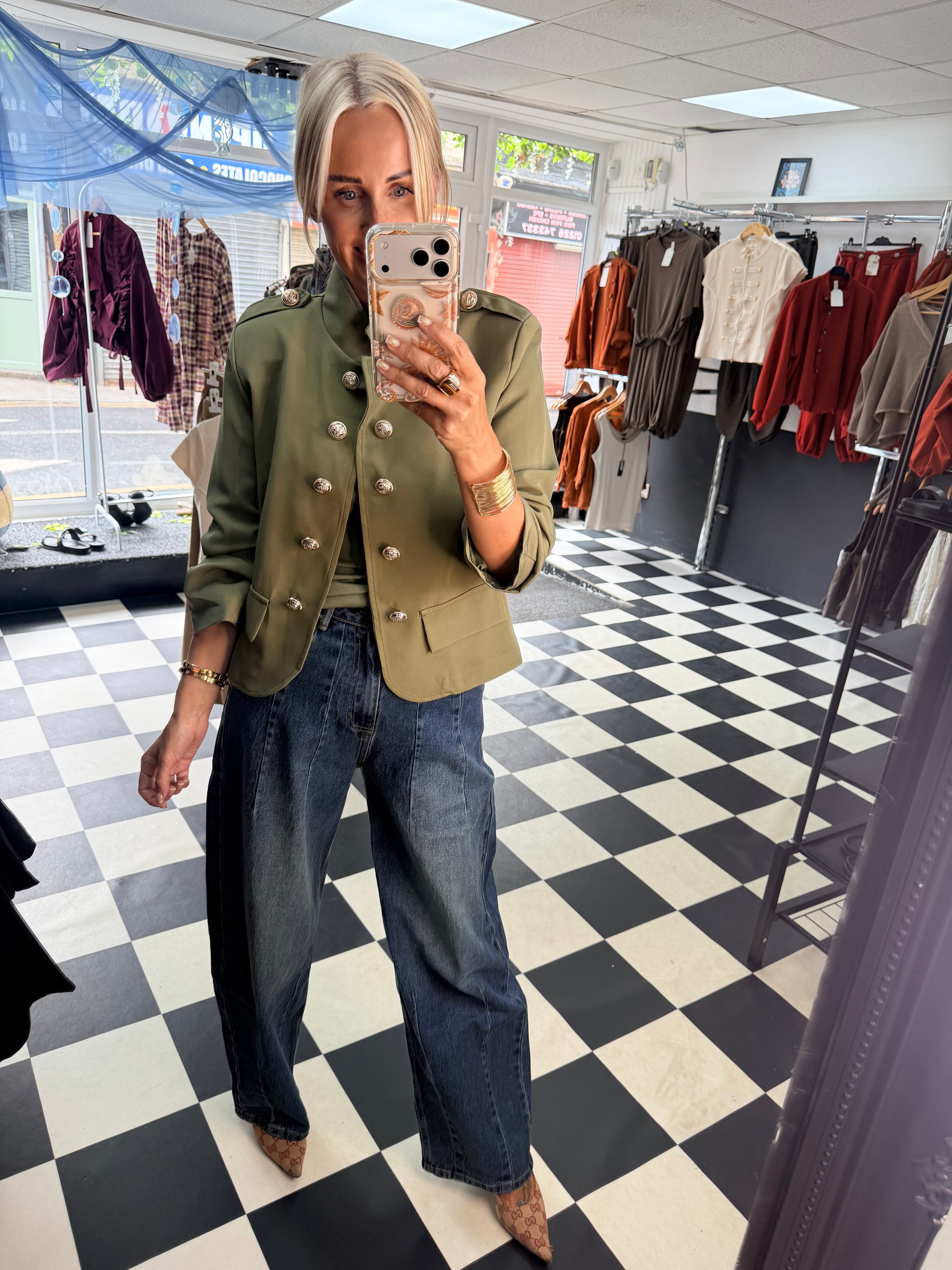 Military Crop Blazer Khaki