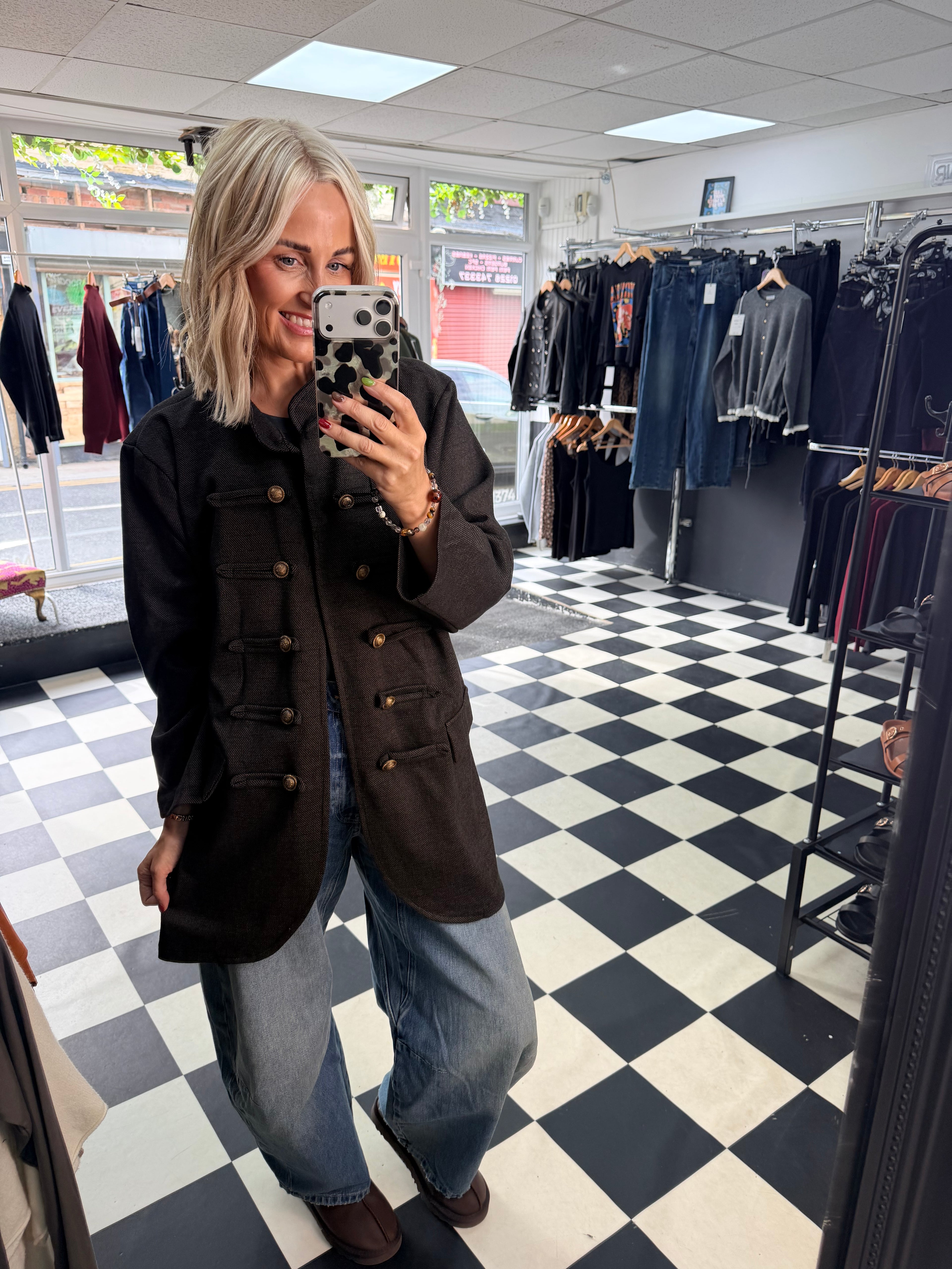Herringbone Military Jacket Chocolate