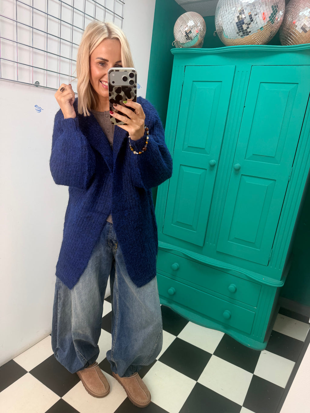 Chunky Hooded Cardigan Navy