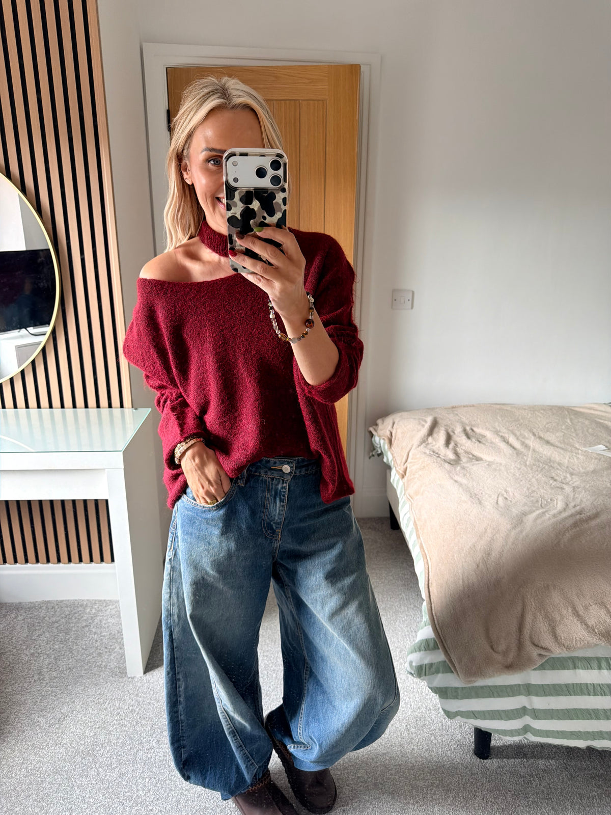 Slash Neck Jumper Wine