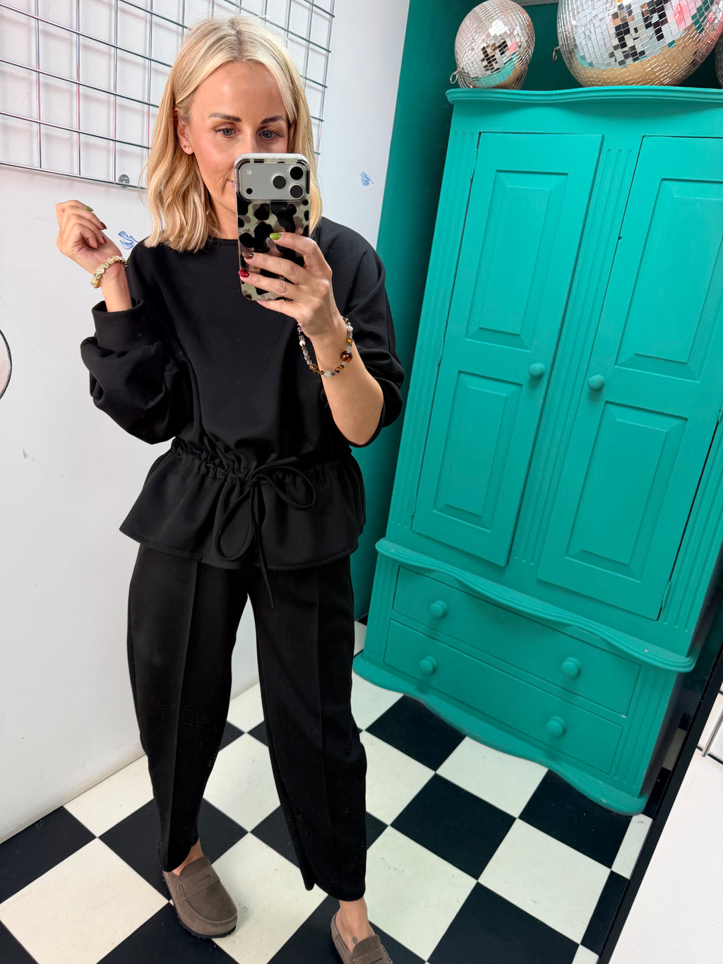 Tie Waist Co Ord Black
