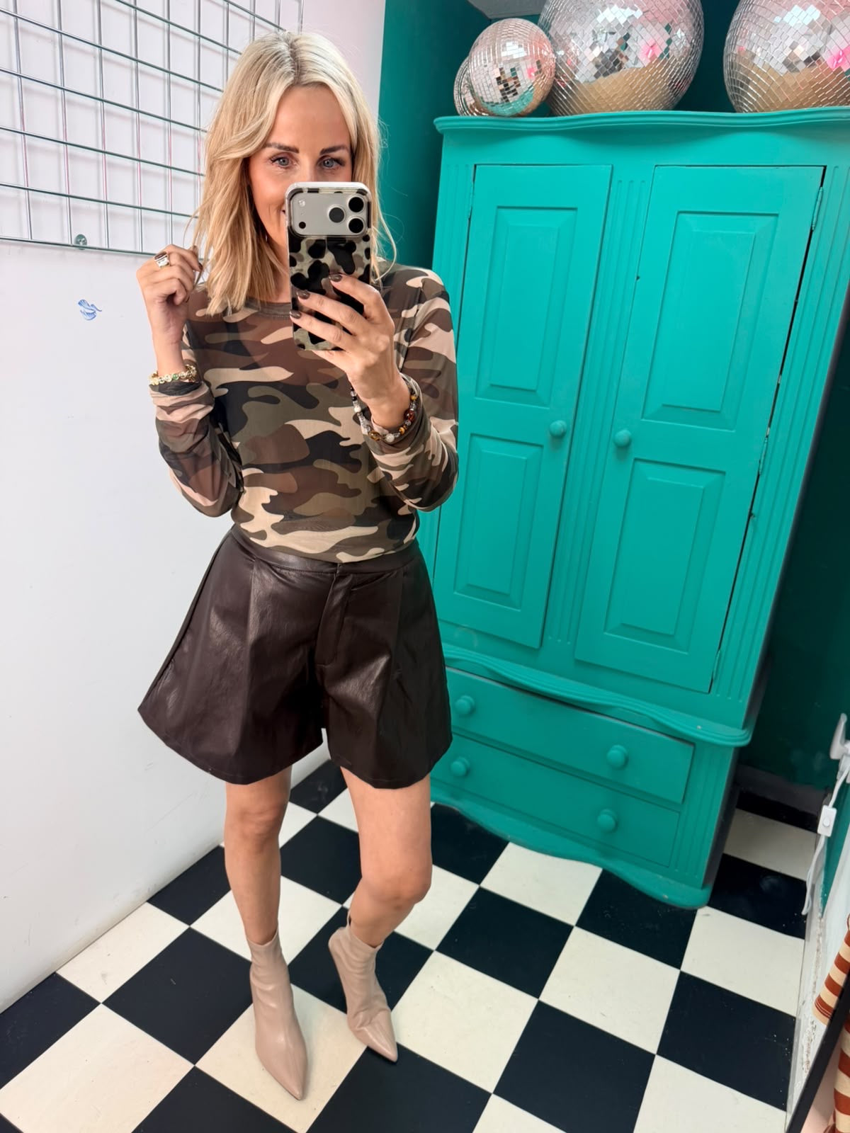 Camo sheer mesh top