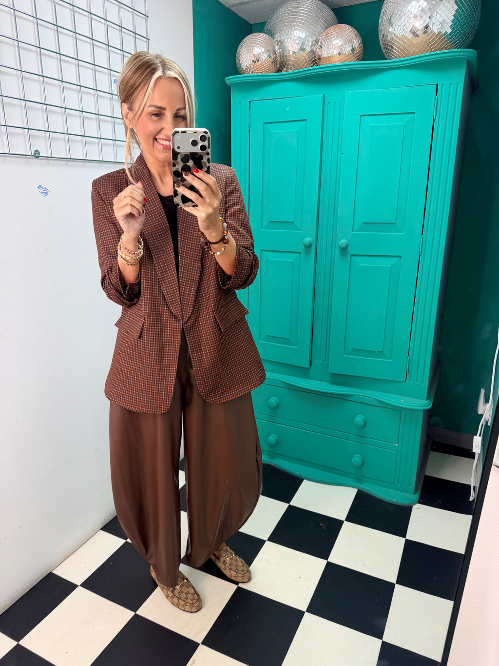 City Chic Check Blazer Chocolate