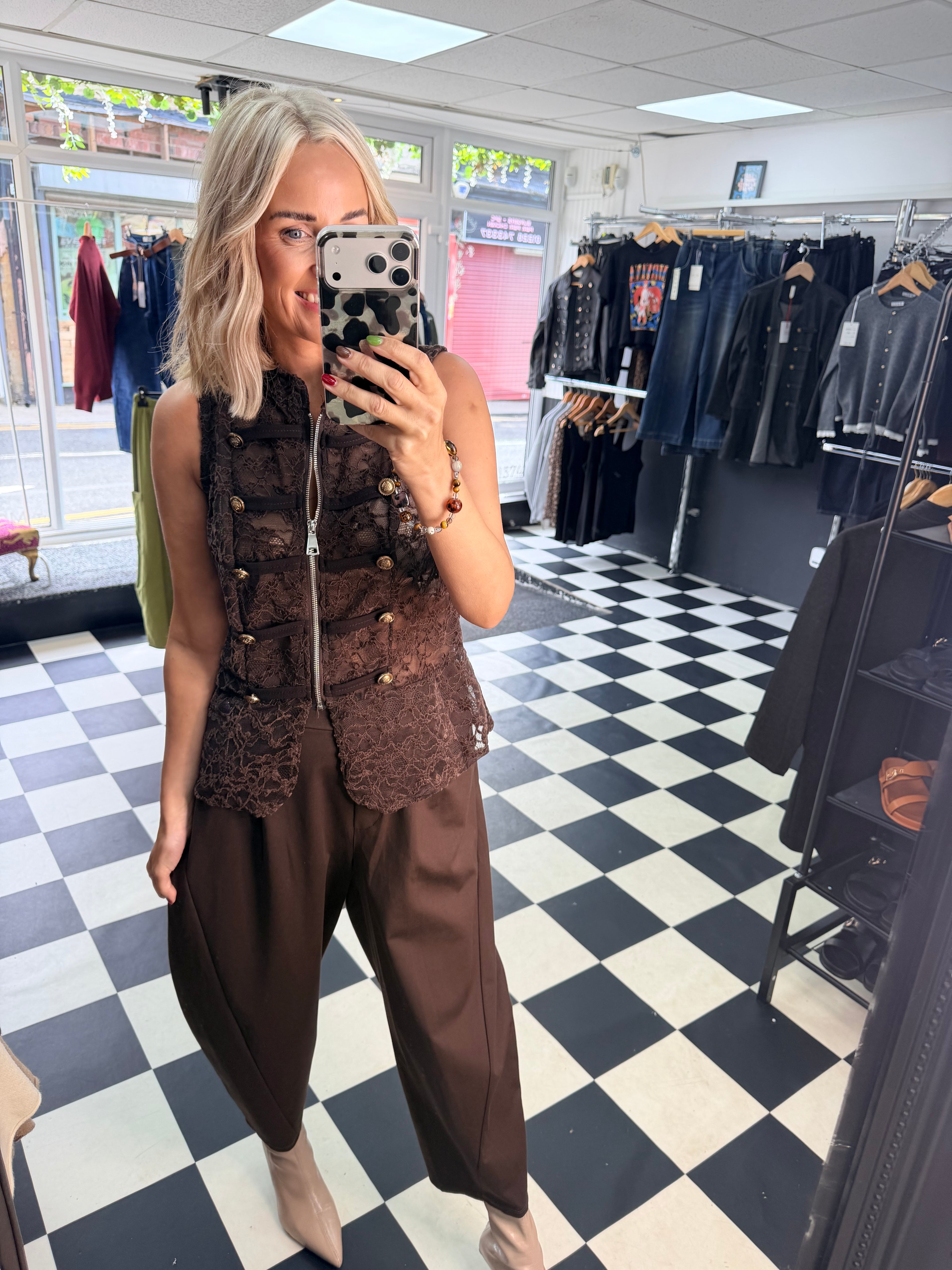 Lace Military Waistcoat Chocolate