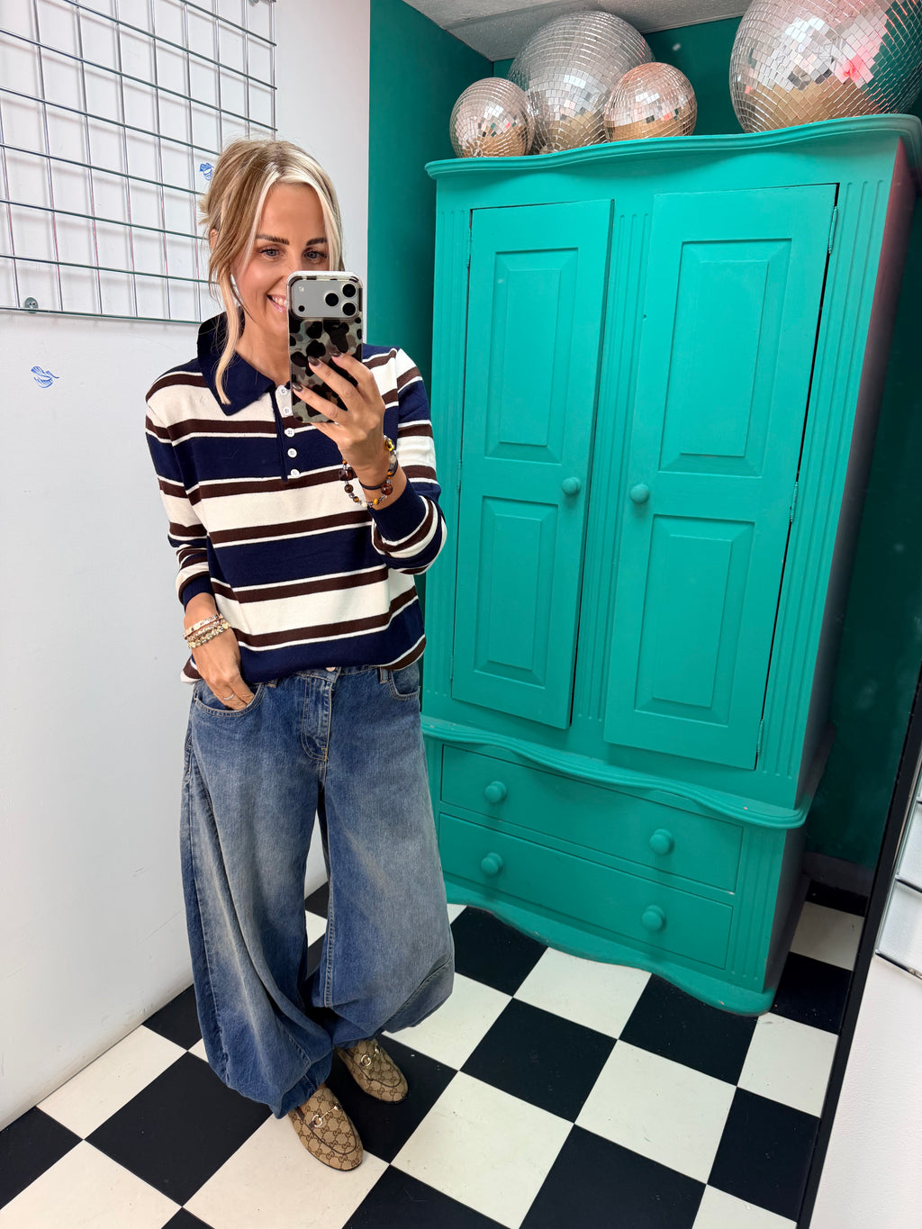 The Stripe Club Polo Jumper Navy-Cream-Chocolate Special buy