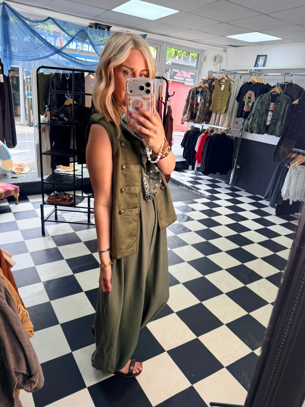 Faux suede military waistcoat - khaki