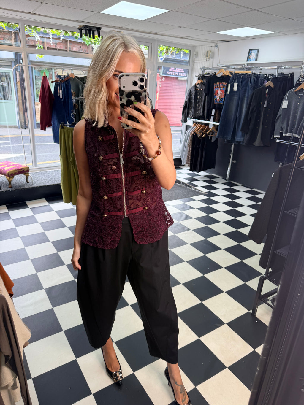 Lace Military Waistcoat Plum