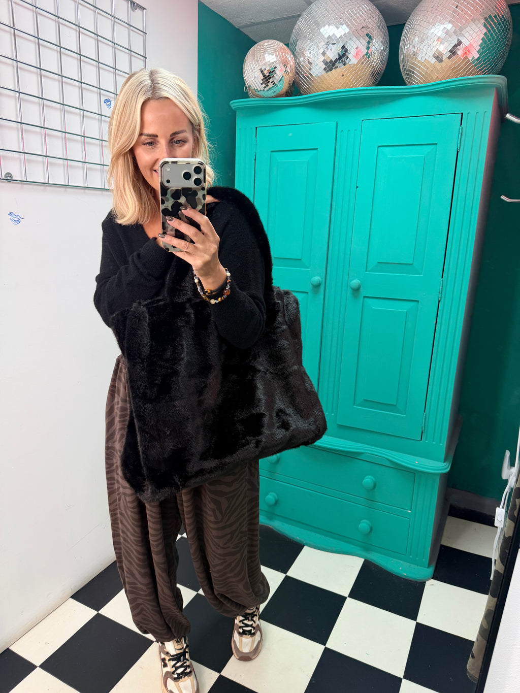 Luxe faux fur shopper bag - Black