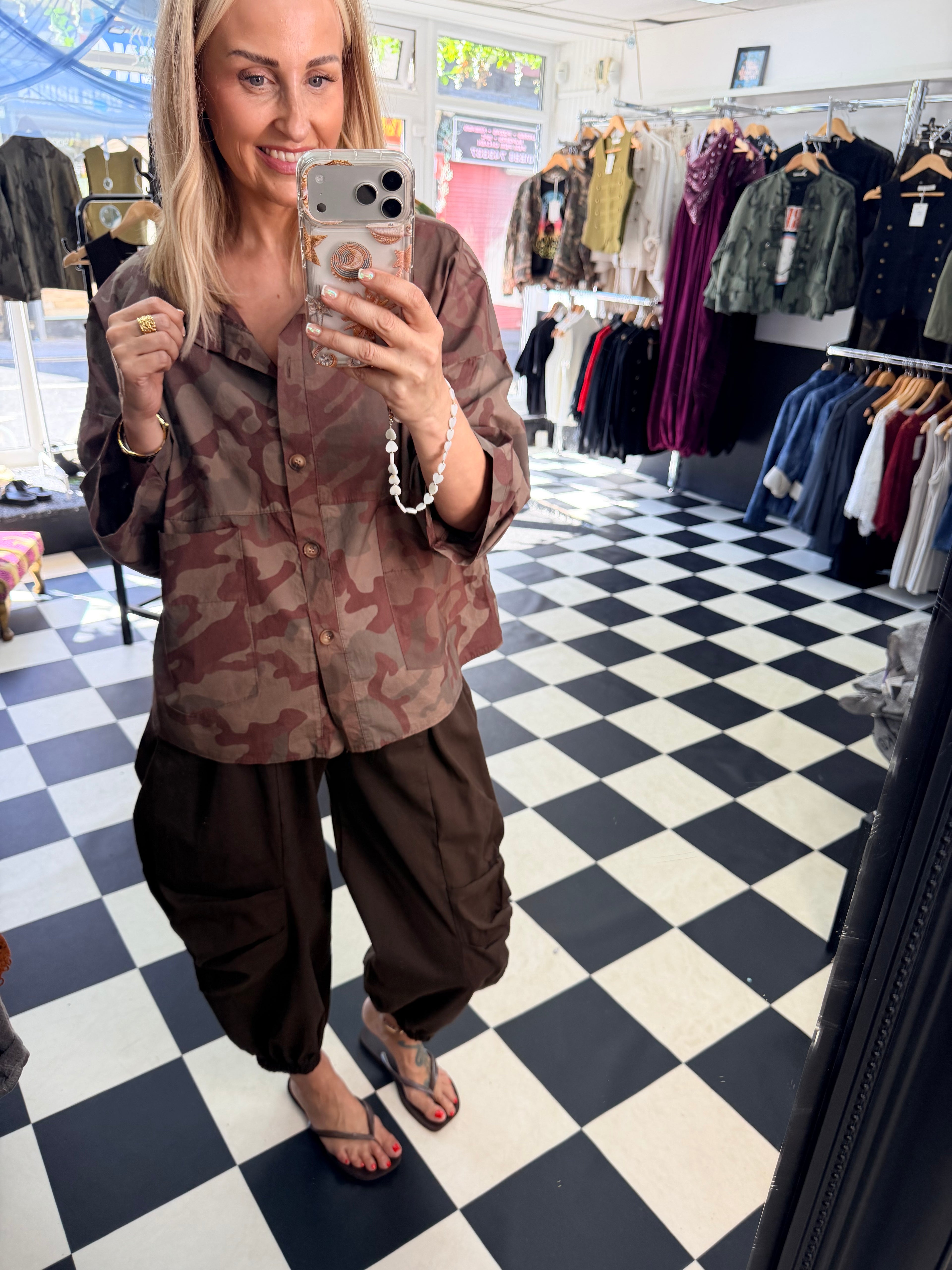 Camo Shacket Chocolate