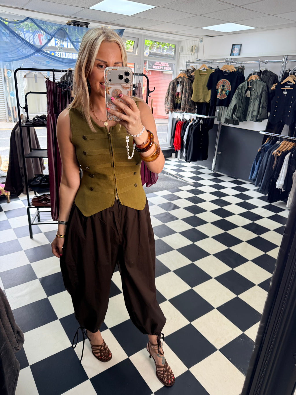 Double zip military waistcoat Green