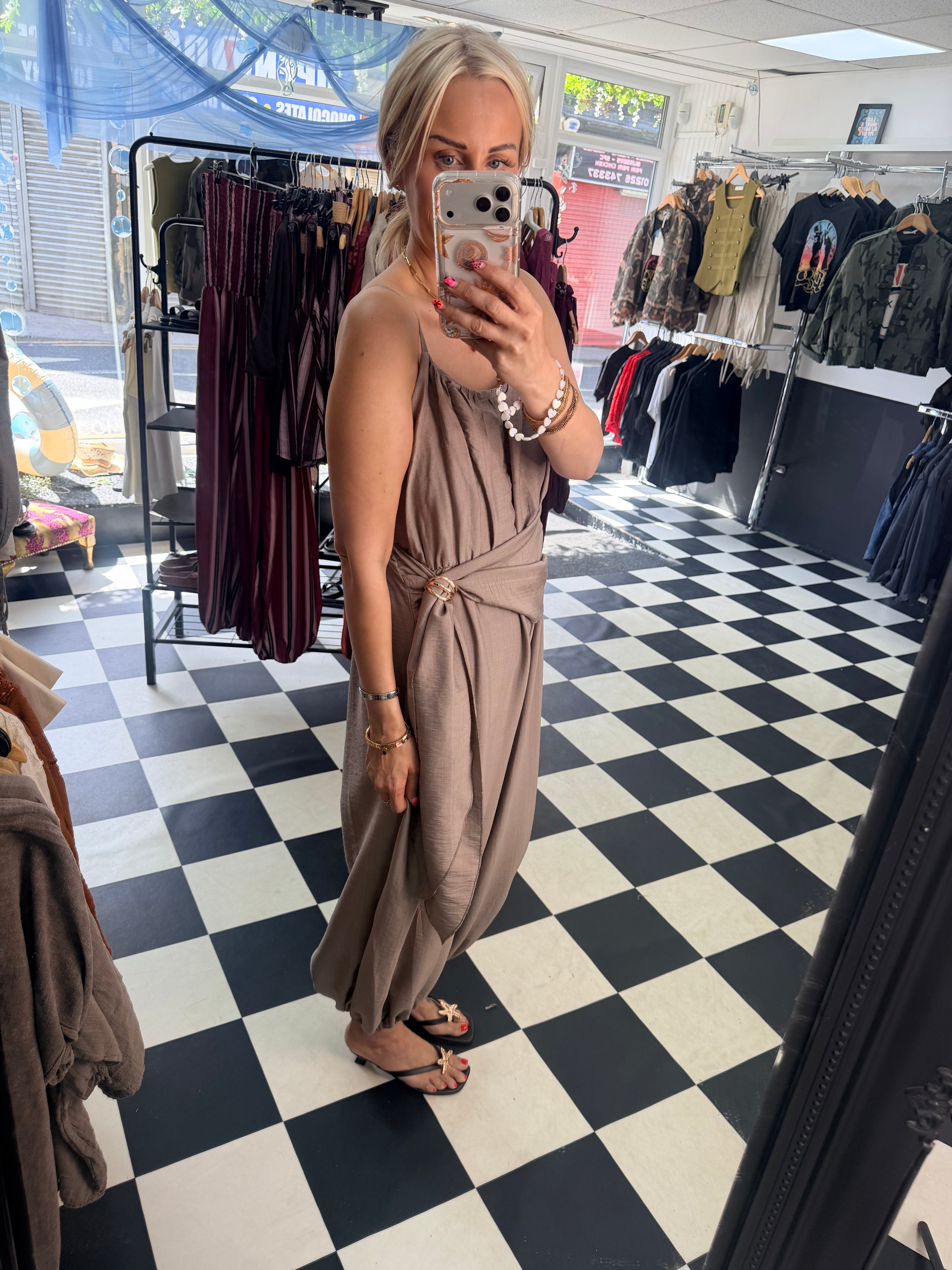 Wrap Crinkle Jumpsuit Taupe
