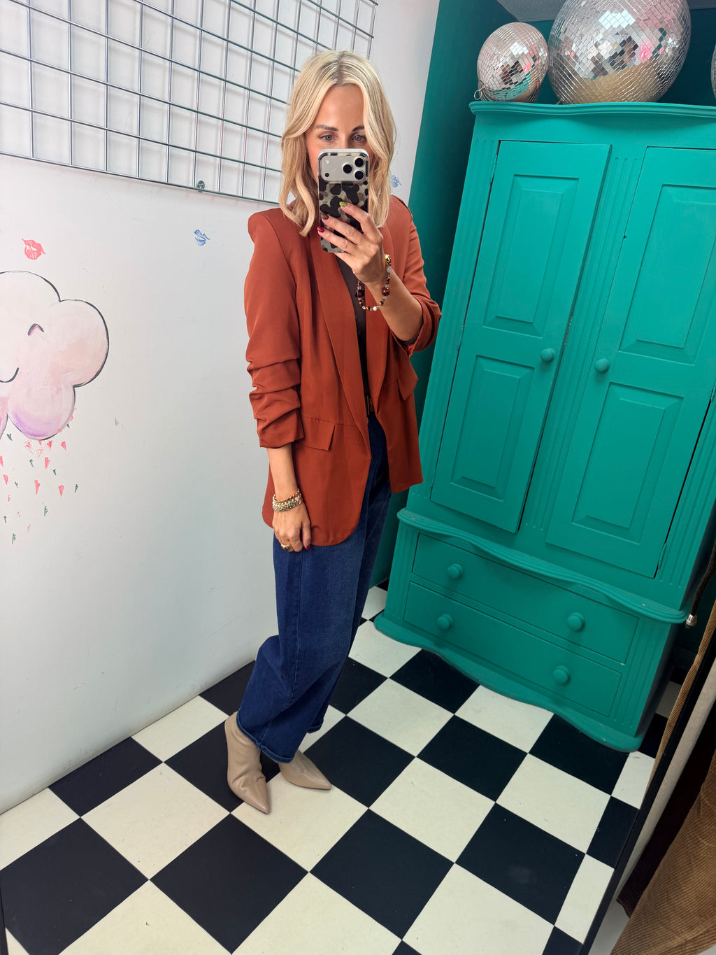 Ruched Sleeve Blazer Rust