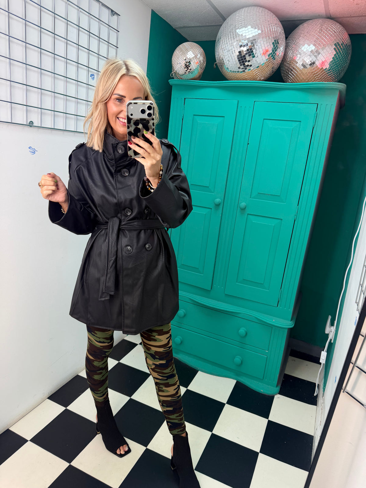 PU Midi Trench Coat Black
