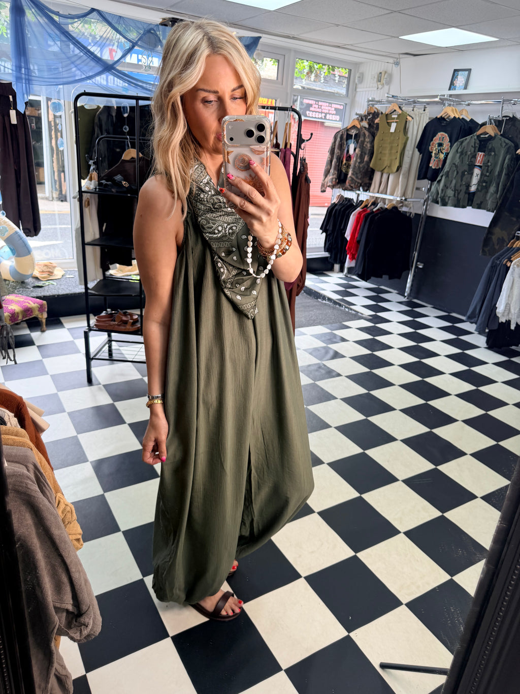 Bandana Scarf Jumpsuit Khaki