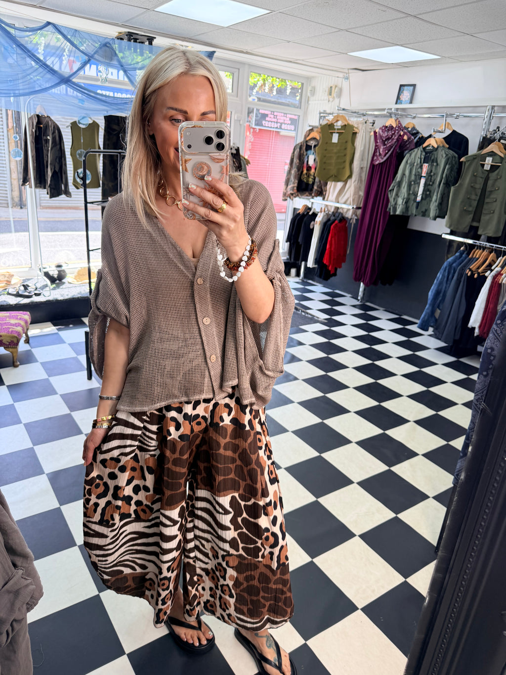 Funky Animal Split Trousers Chocolate