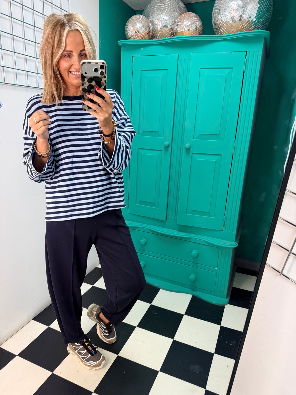Weekend slouch stripe Navy and Denim Blue