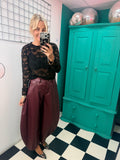 Bella Faux Leather Barrel Trousers Wine