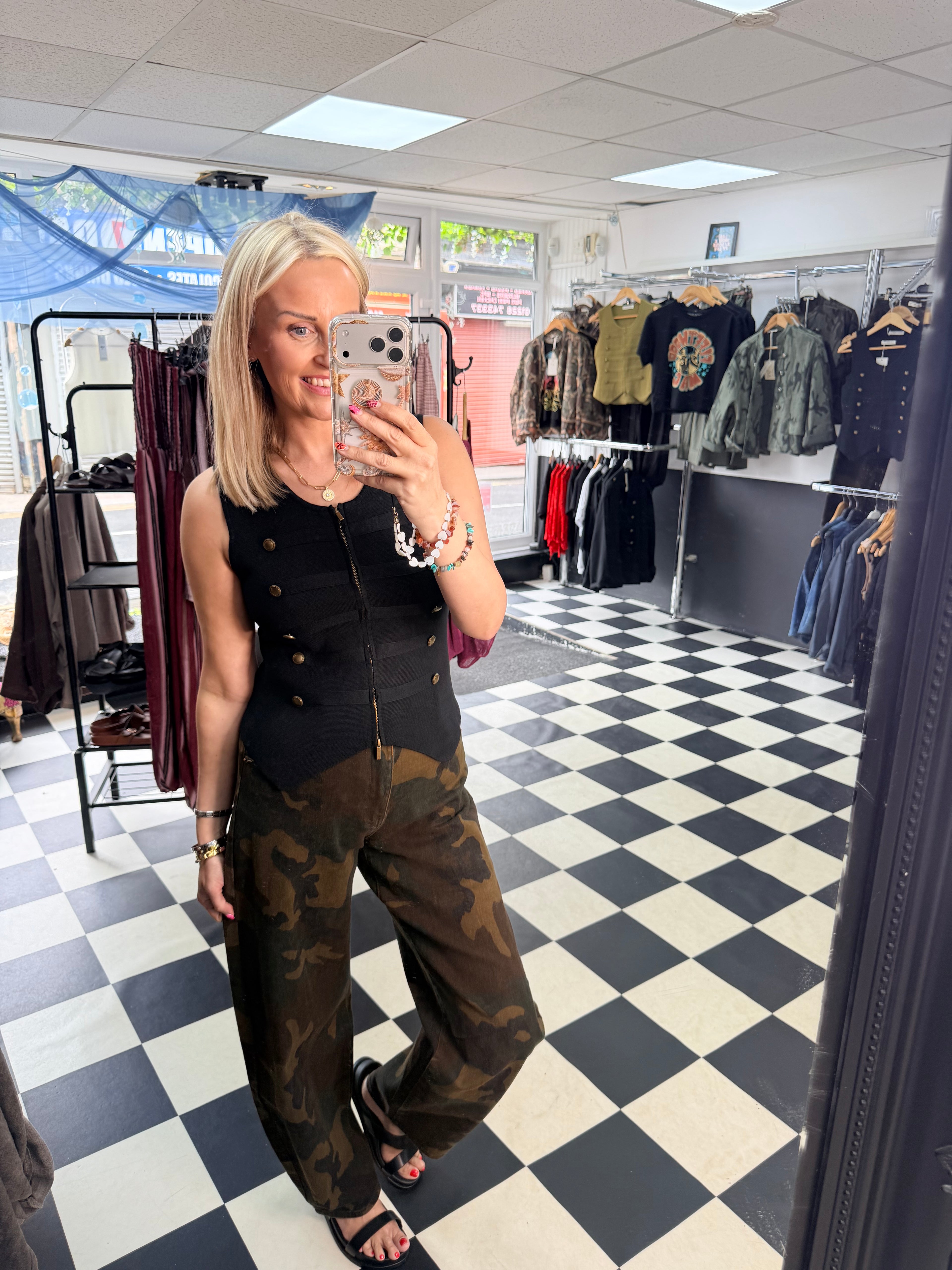 Double zip military waistcoat Black