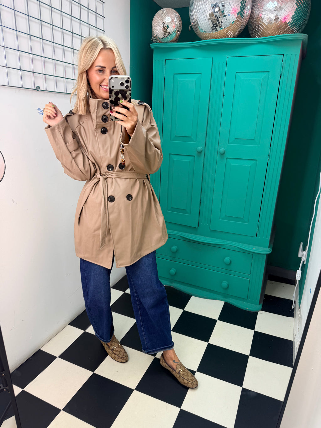 PU Midi Trench Coat Cream