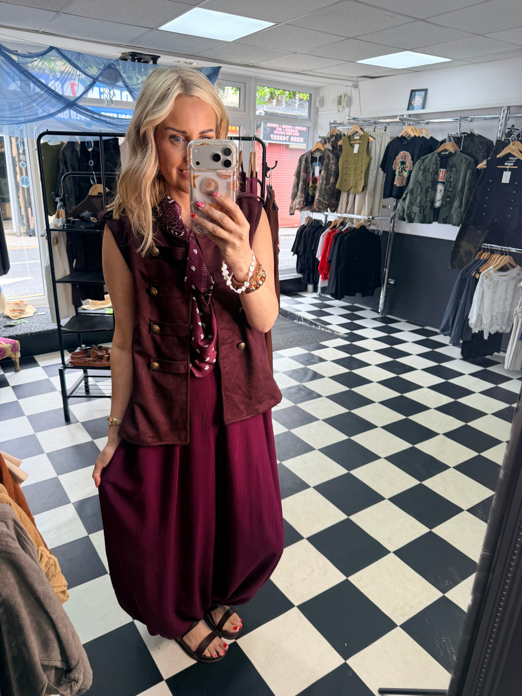 Bandana Scarf Jumpsuit Wine