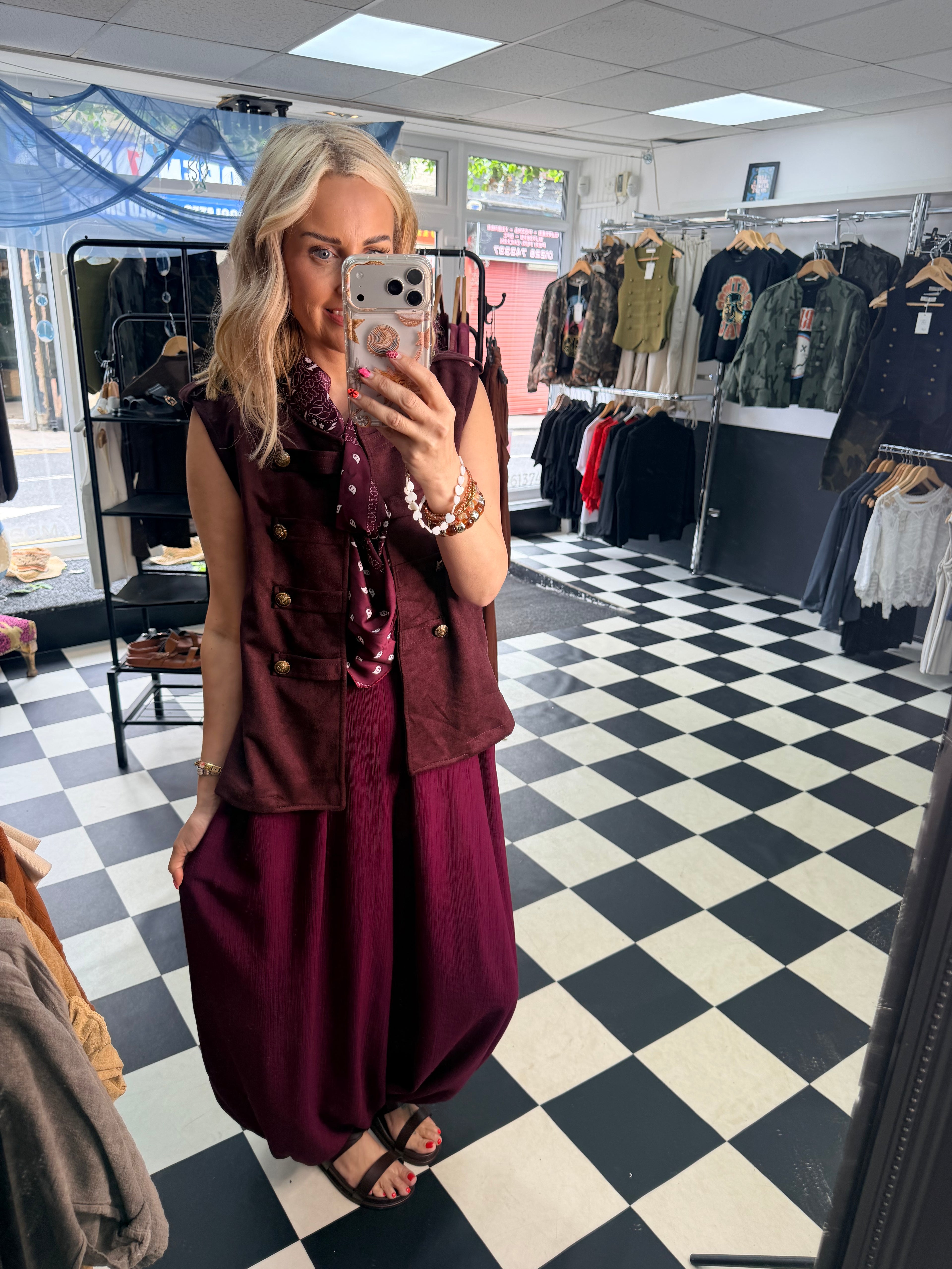 Bandana Scarf Jumpsuit Wine