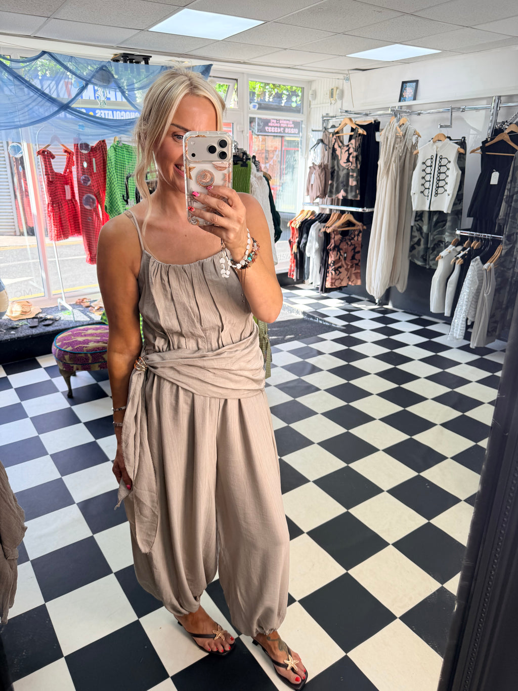Wrap Crinkle Jumpsuit Taupe