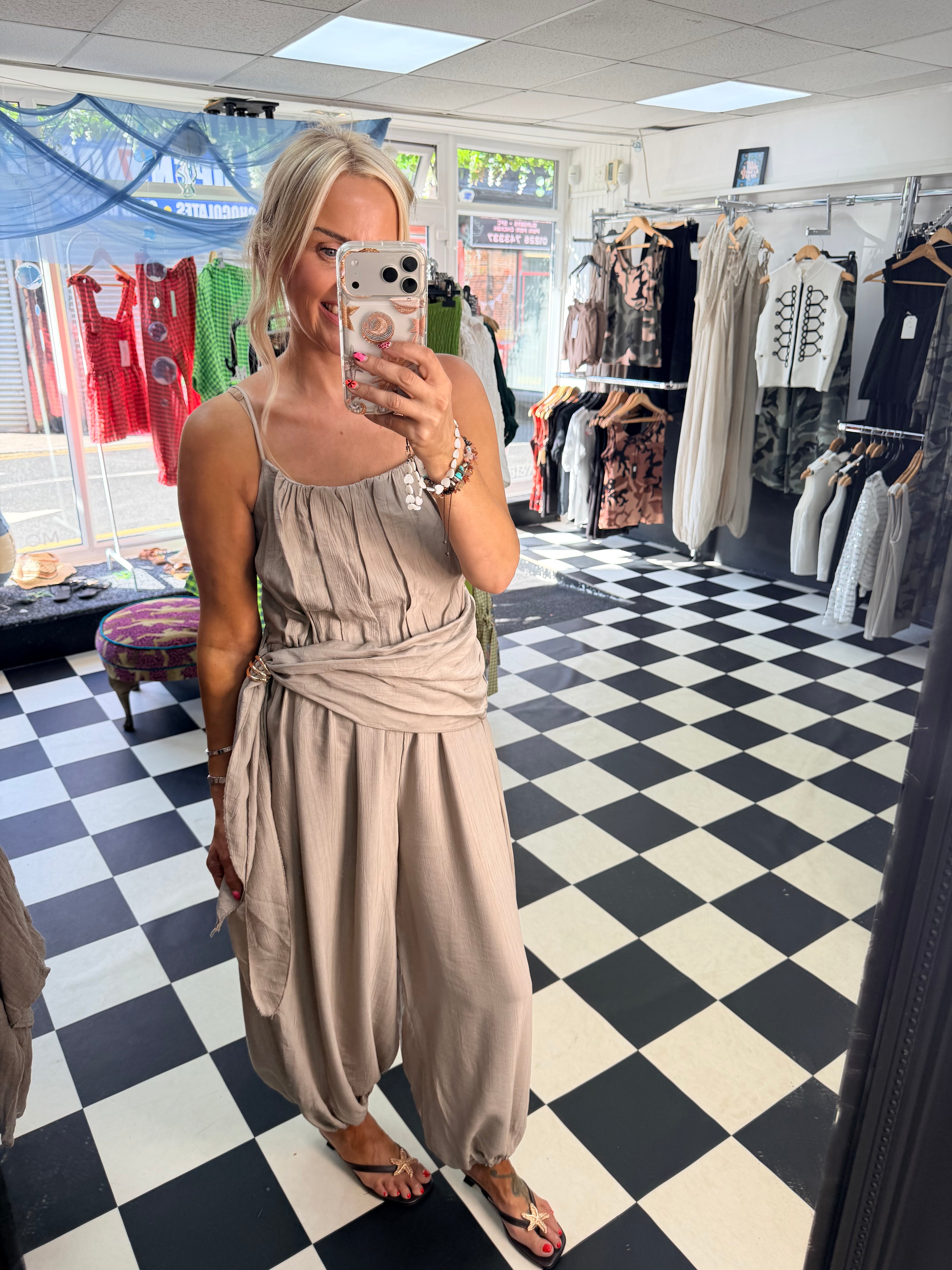 Wrap Crinkle Jumpsuit Taupe