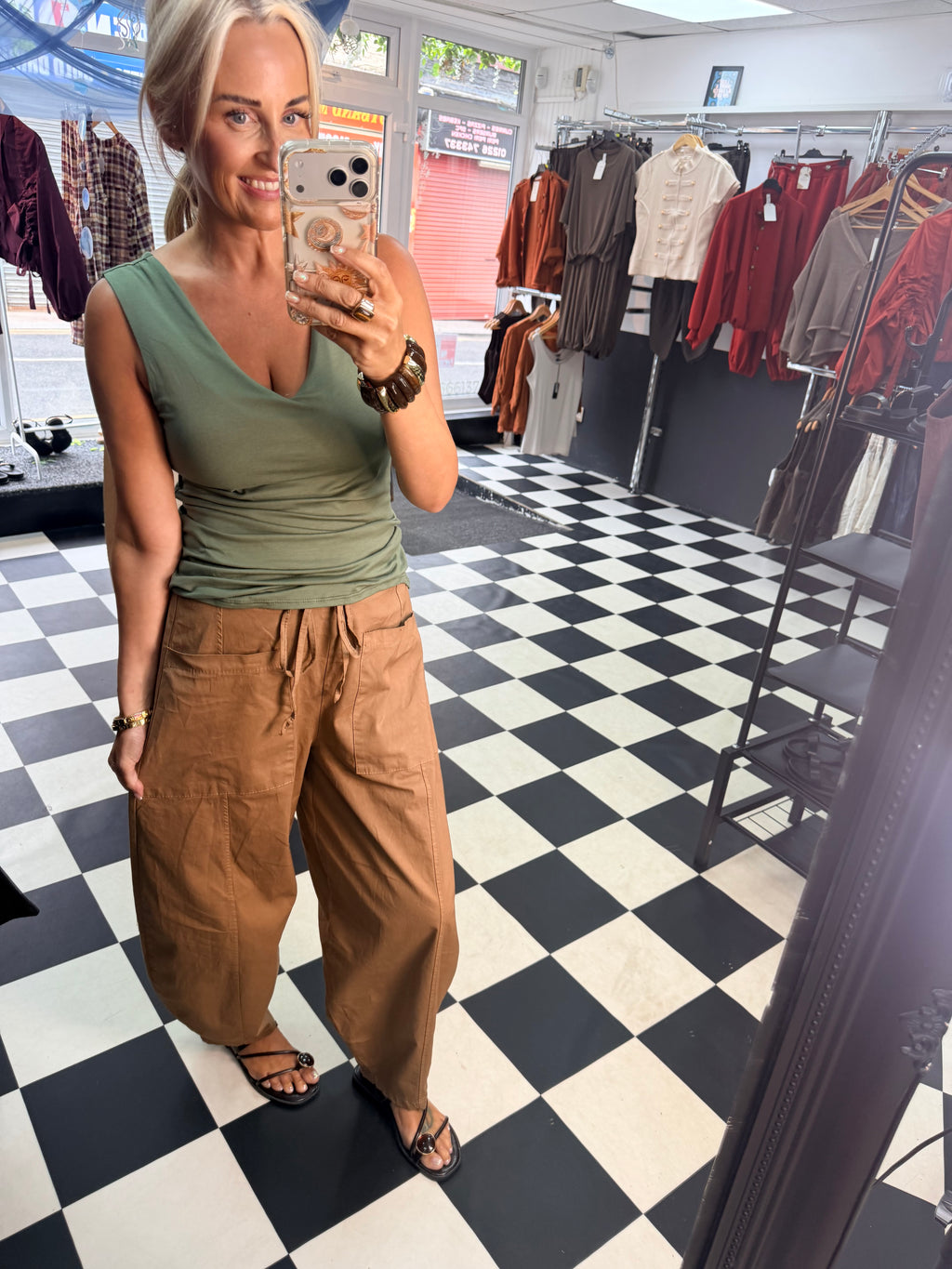 V Neck Basic Vest Khaki