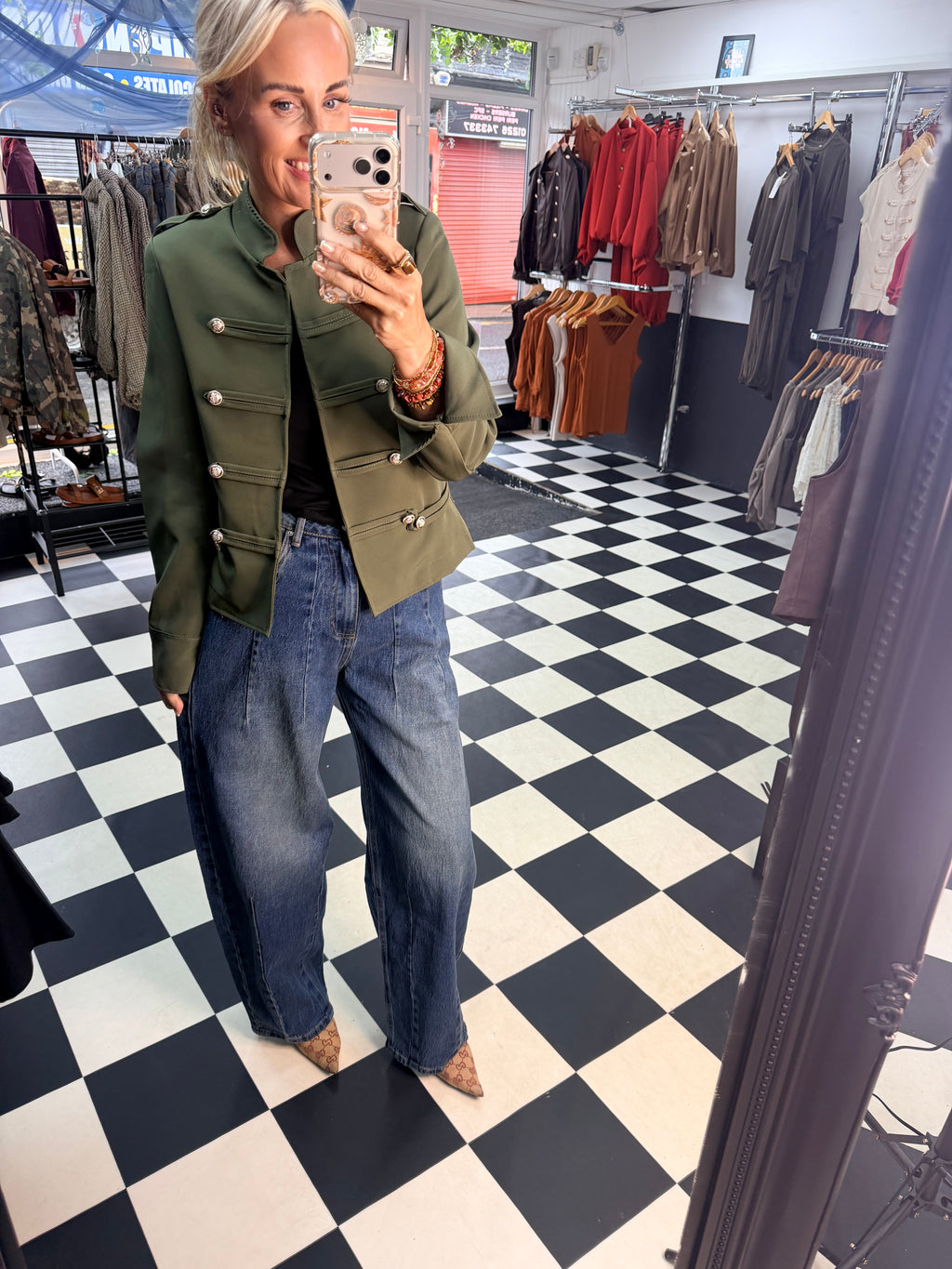 Cropped Military Long Sleeve Blazer Khaki