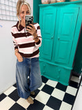 The Stripe Club Polo Jumper Chocolate -Cream -Pink Special buy