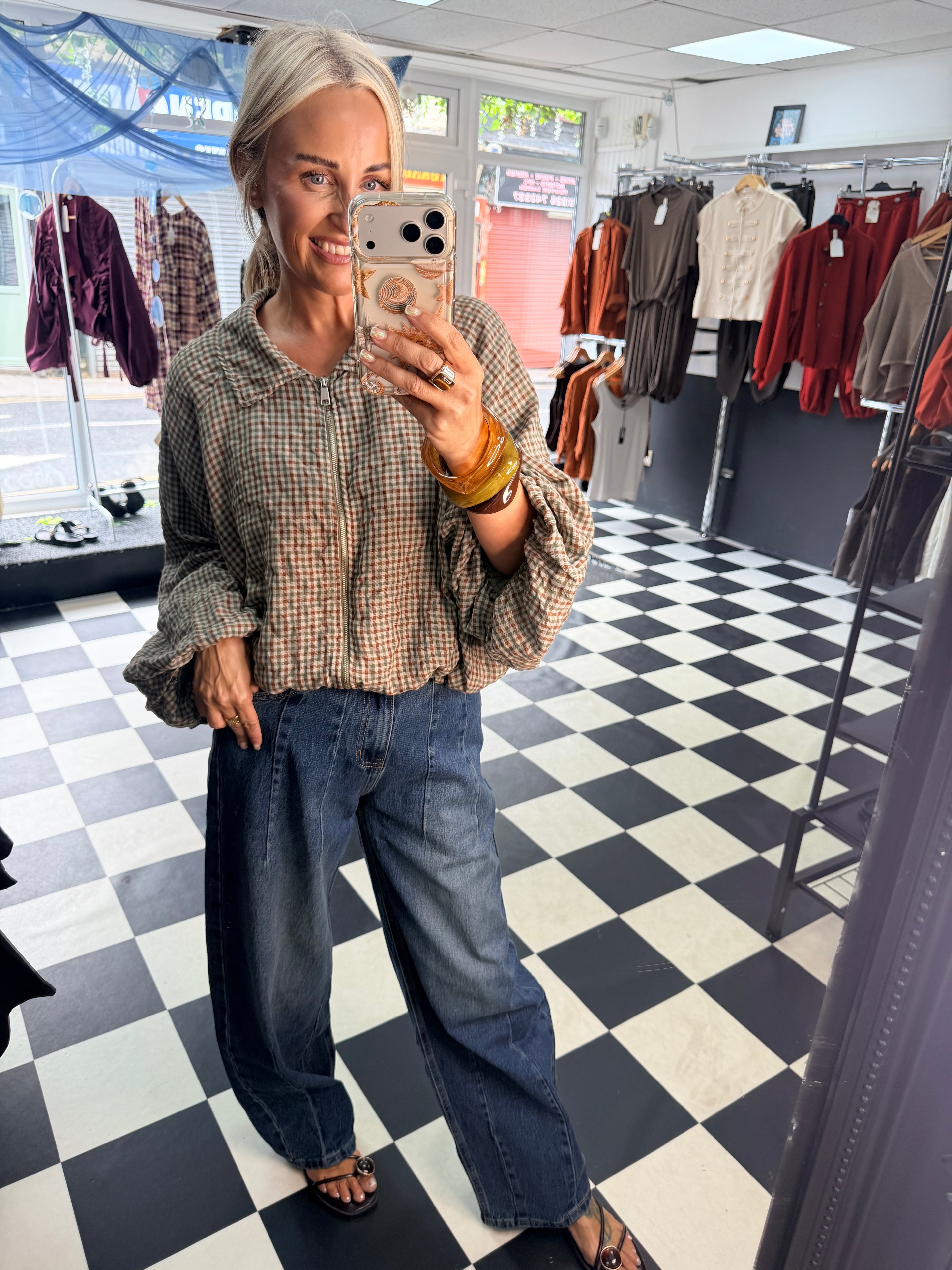 Plaid Slouchy Bomber Khaki