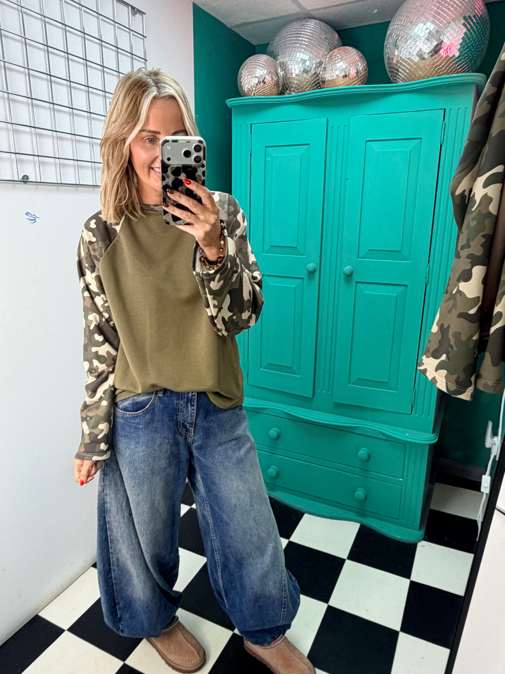 Off Duty Camo Raglan Top Khaki
