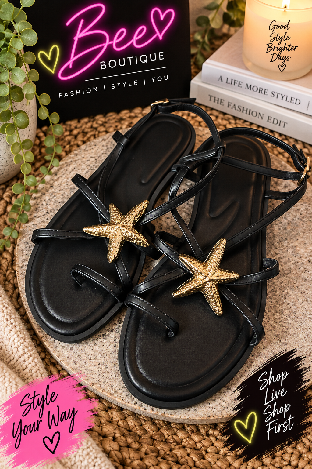 Santorini Starfish sandal - Black