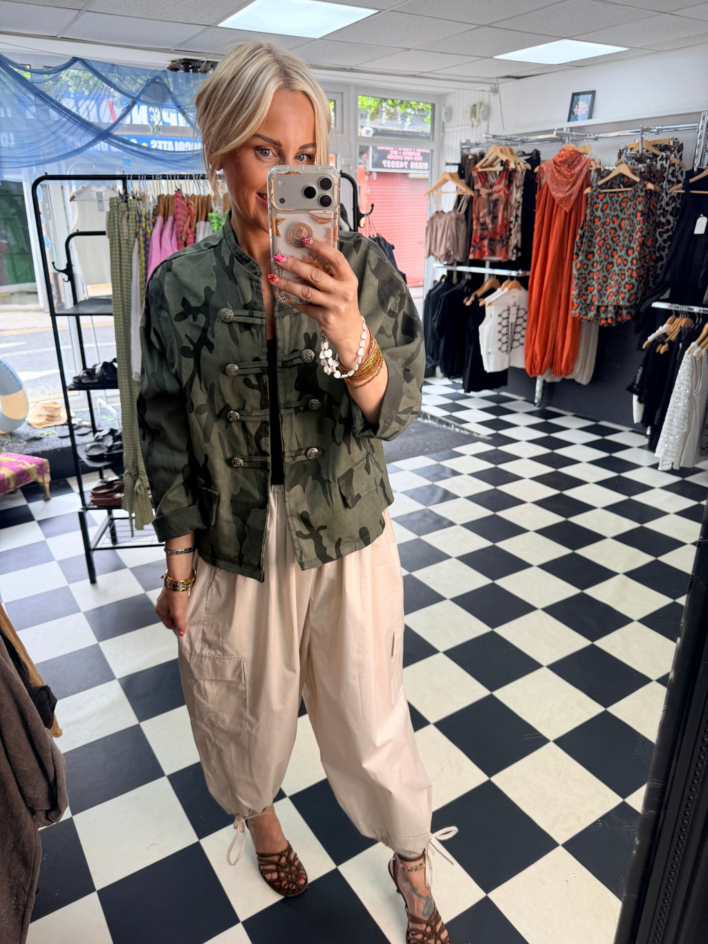Camo Denim Military Jacket Khaki
