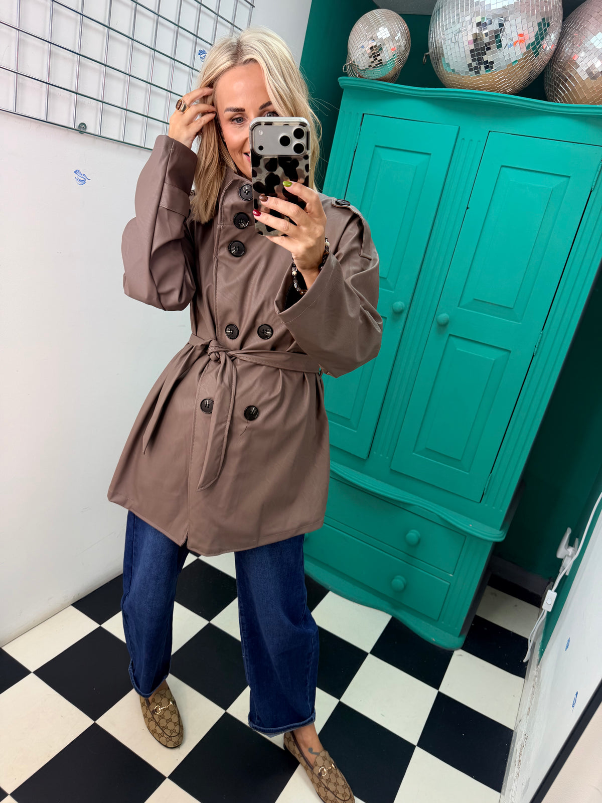 PU Midi Trench Coat Taupe