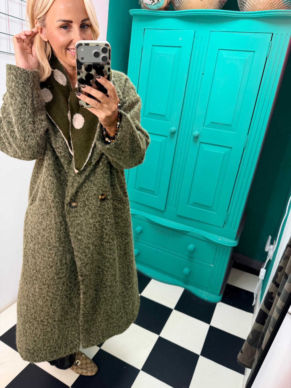 Oversized cosy knit coat - Khaki