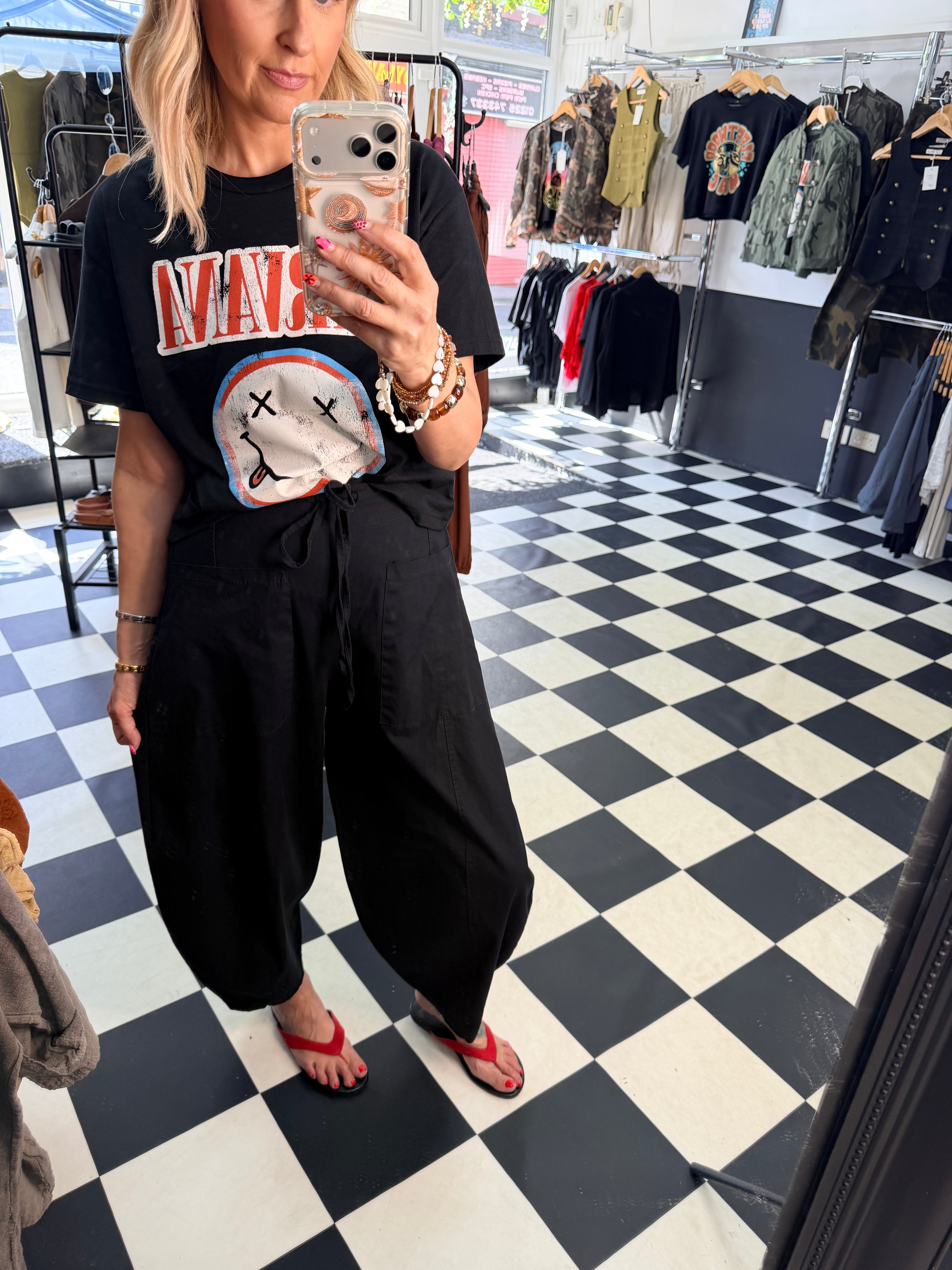 Barrel Leg Trousers Black