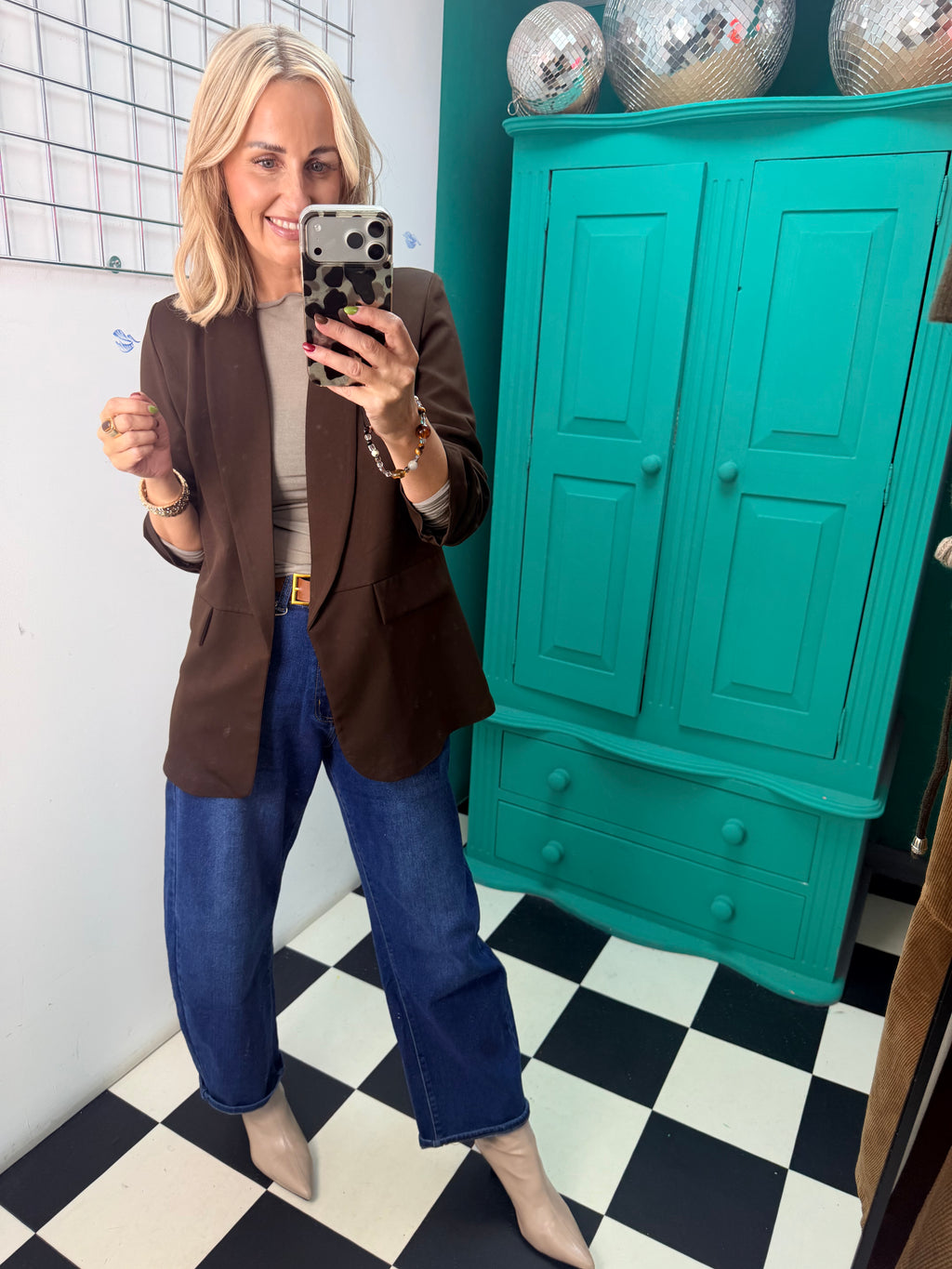 Ruched Sleeve Blazer Chocolate