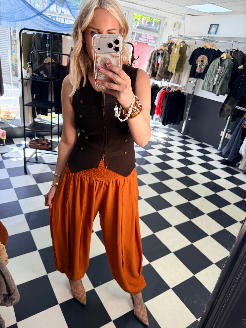 Crinkle Balloon Trousers Rust