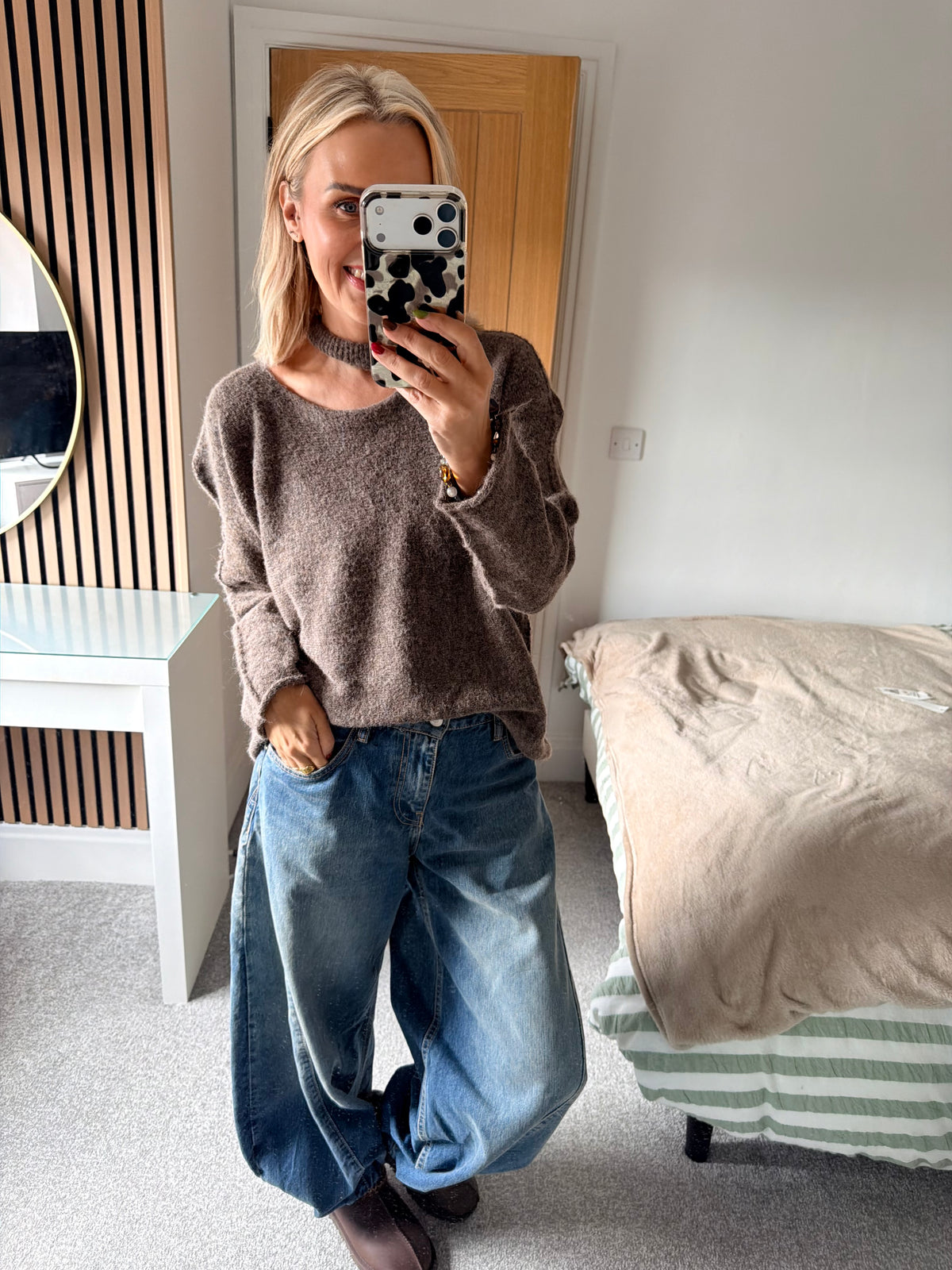 Slash Neck Jumper Mocha